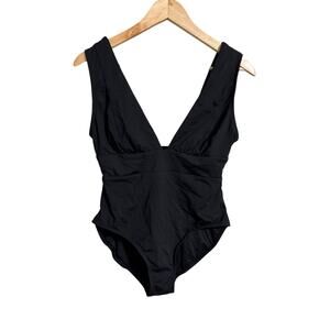 Andie The Mykonos Black Deep Plunge One Piece Swimsuit Med